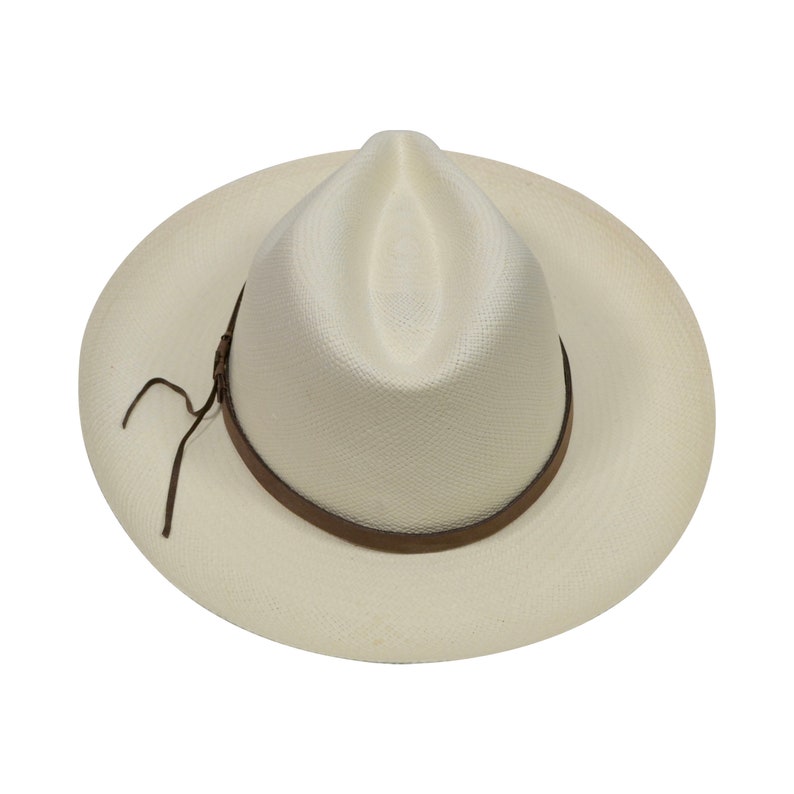 Original Panama Hat - Wide Brim Classic Fedora - White Straw - Brown Leather Band - Handmade in Ecuador by Ecua-Andino - EA-FREE SHIPPING