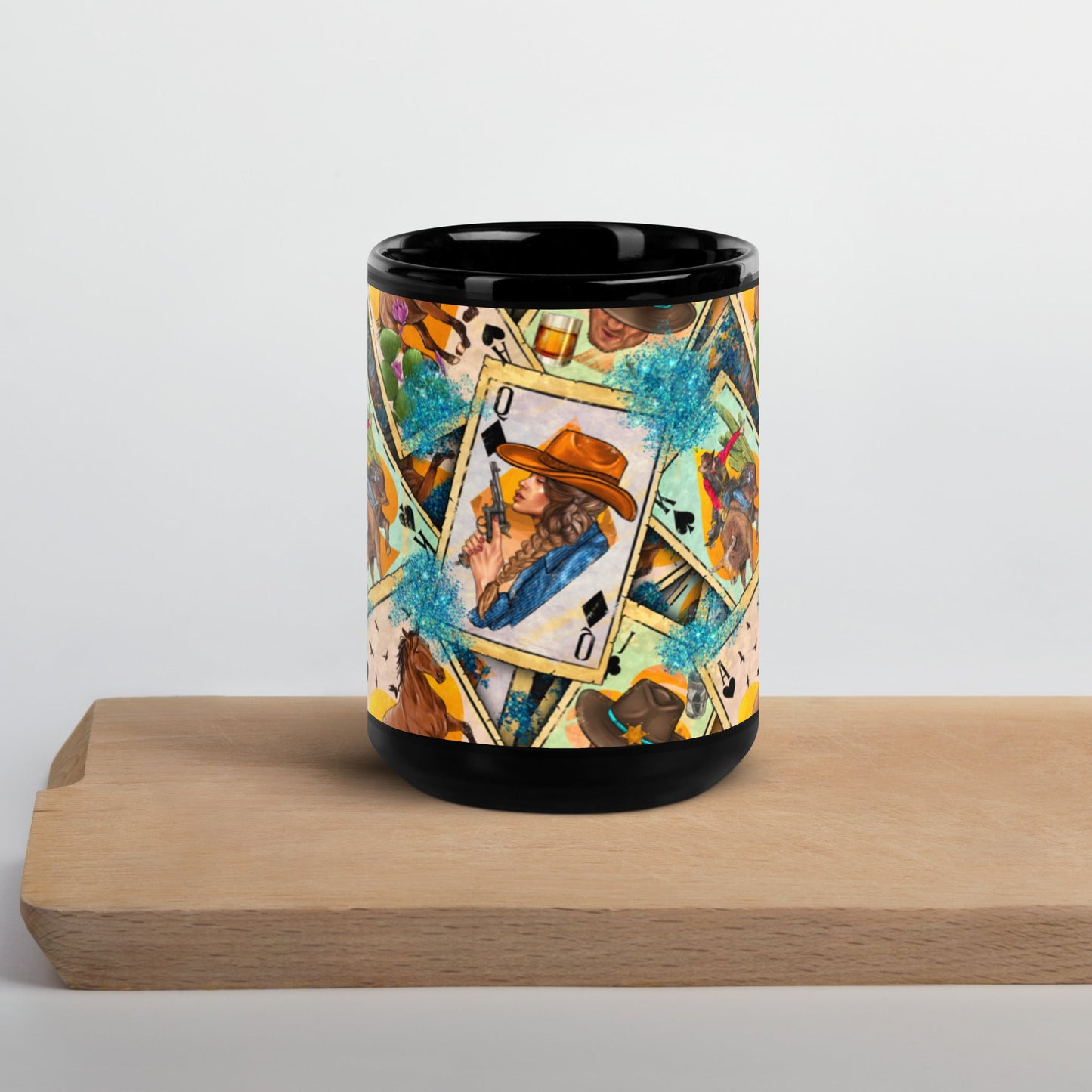 Feelin' Lucky Cowgirl Black Glossy Mug