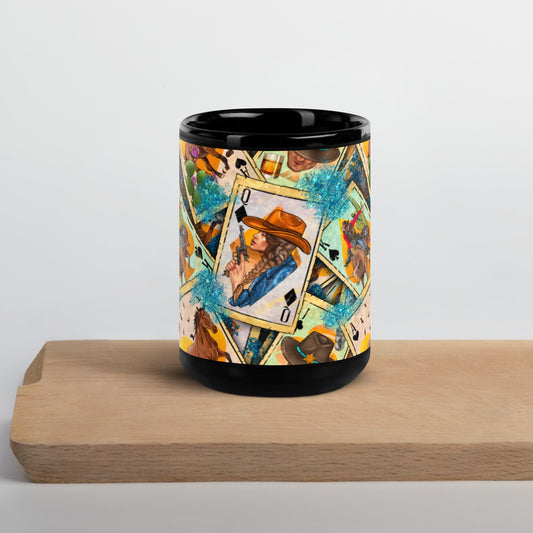 Feelin' Lucky Cowgirl Black Glossy Mug