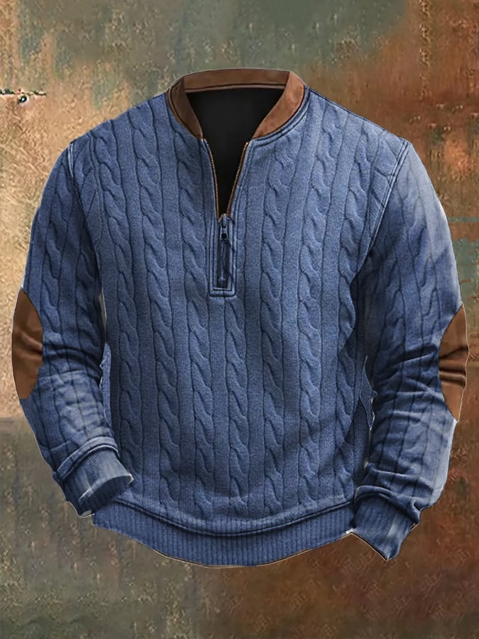 Men's Vintage Knit Print Zip-Up Sweatshirt