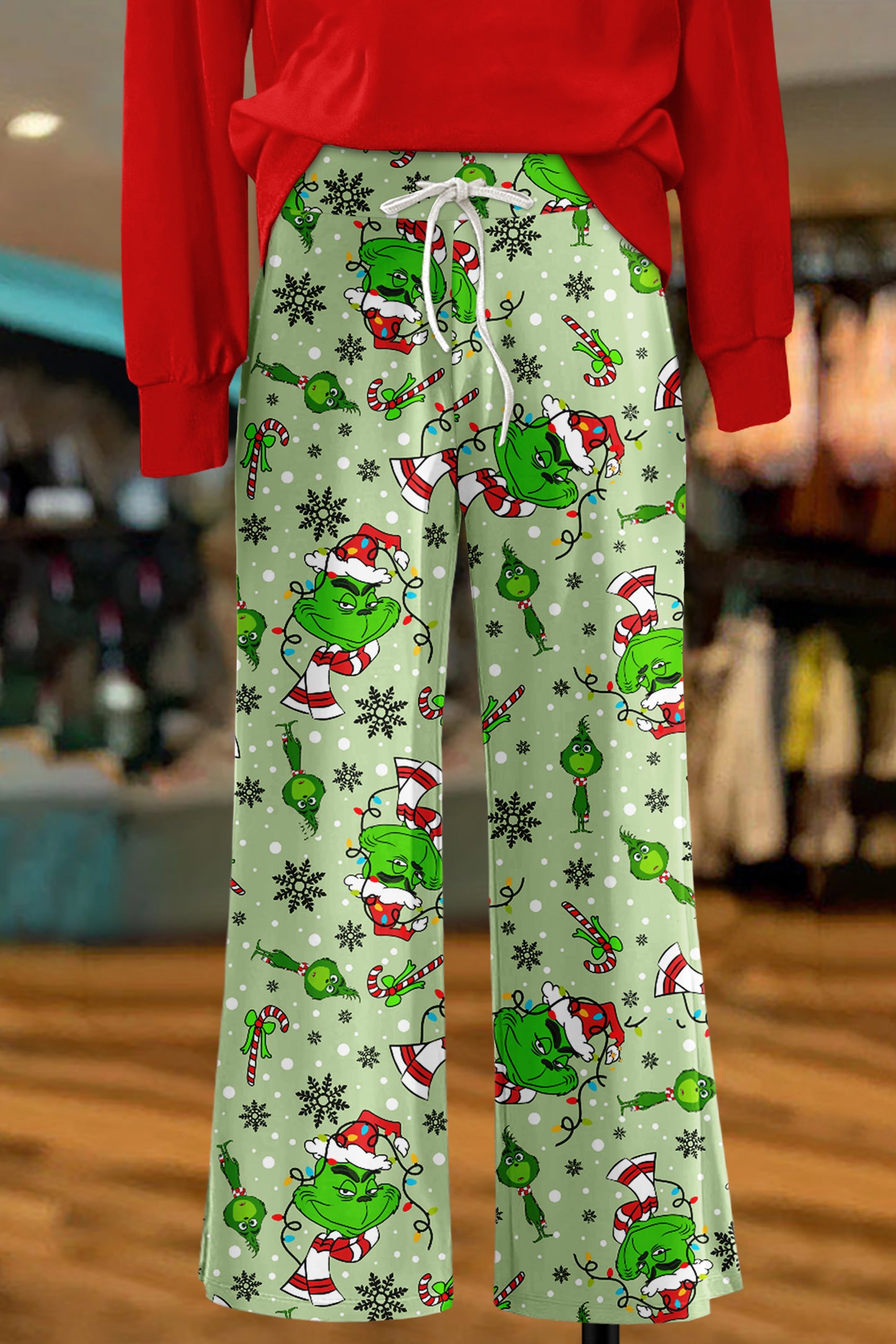 Christmas Grinch Print Wide Leg Pants