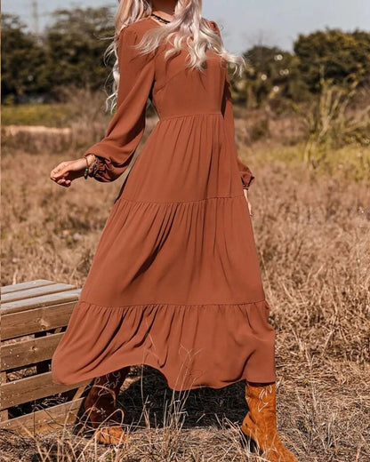 V-neck bohemian vintage dress