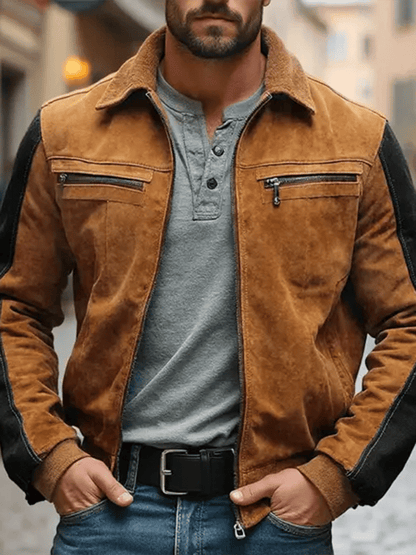 Men's Vintage Suede Multi-Pocket Fur Lapel Outdoor Jacket