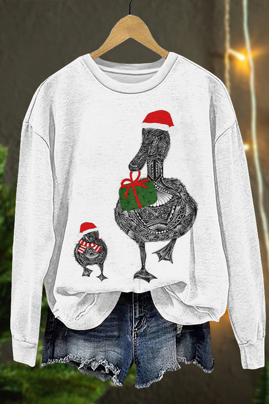 Cute Christmas Wild Ducks Print Sweatshirt