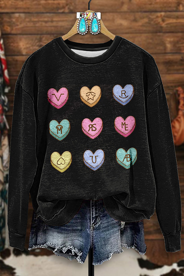 Retro Western Heart Print Sweatshirt