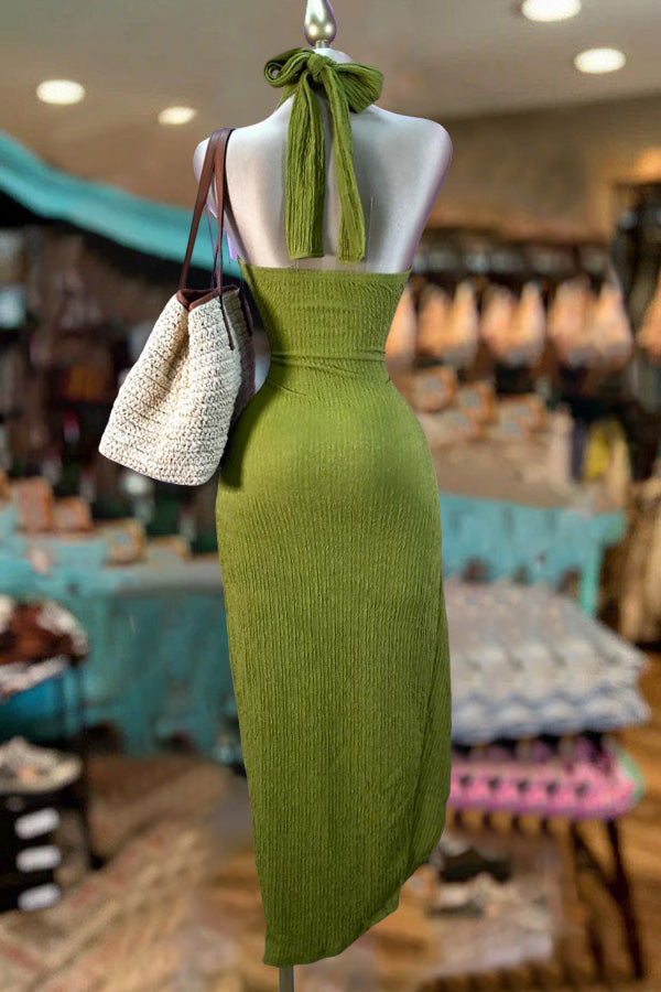 Crossover Halterneck Knitted Slit Dress