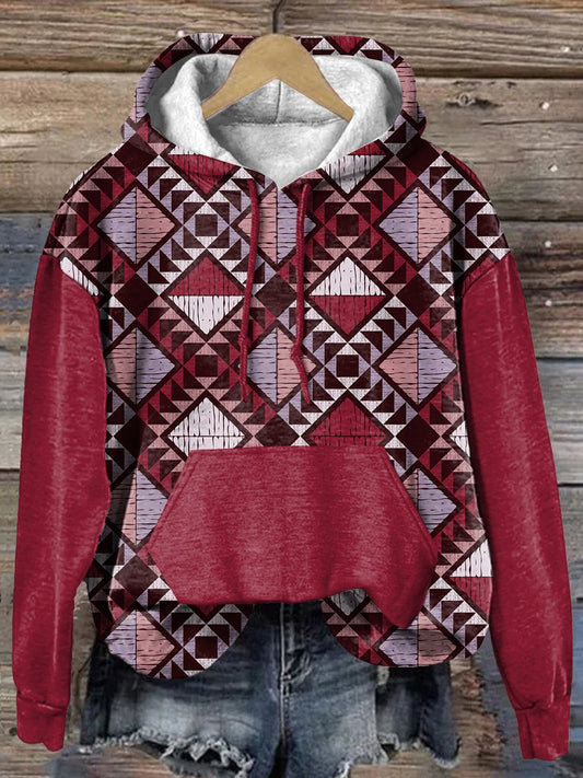 Retro Red Triangle Rhombus Art Print Casual Hoodie Sweatshirt