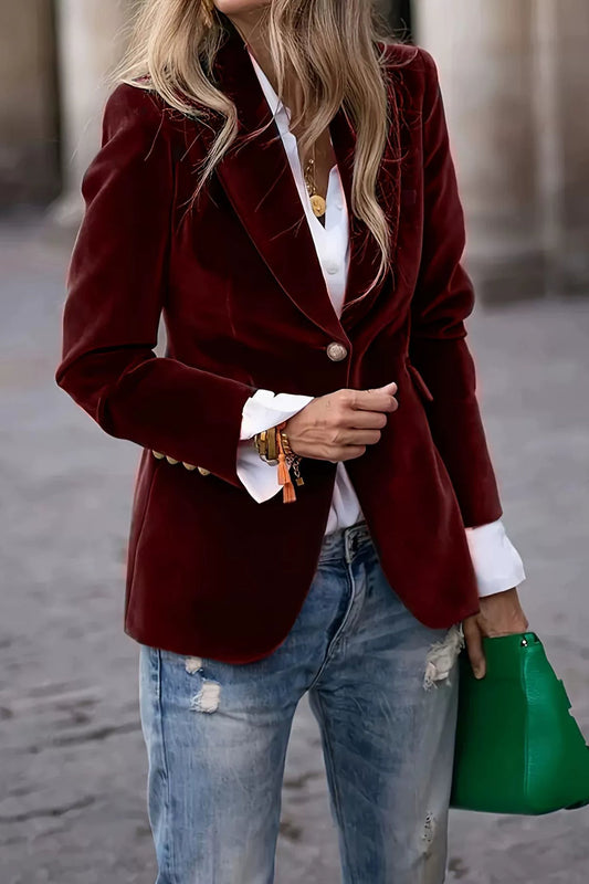 Velvet Lapel Collar One Button Blazer