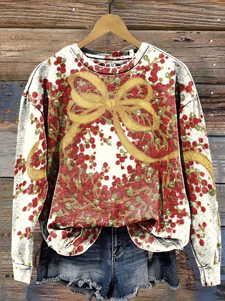 Christmas Wreath Ribbon Art Print Casual Sweatshirt