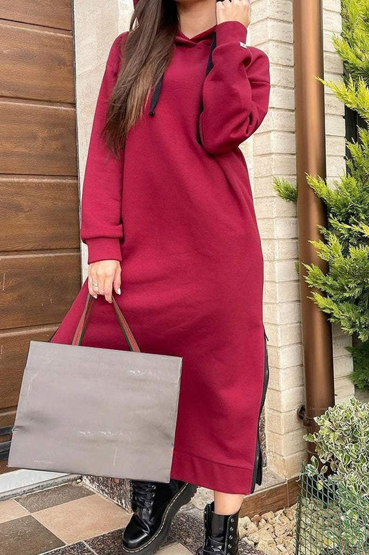 Women's Casual Solid Color Hooded Zip Dress