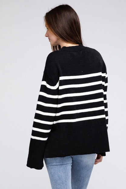 Ribbed Hem Stripe Sweater Rust or Black