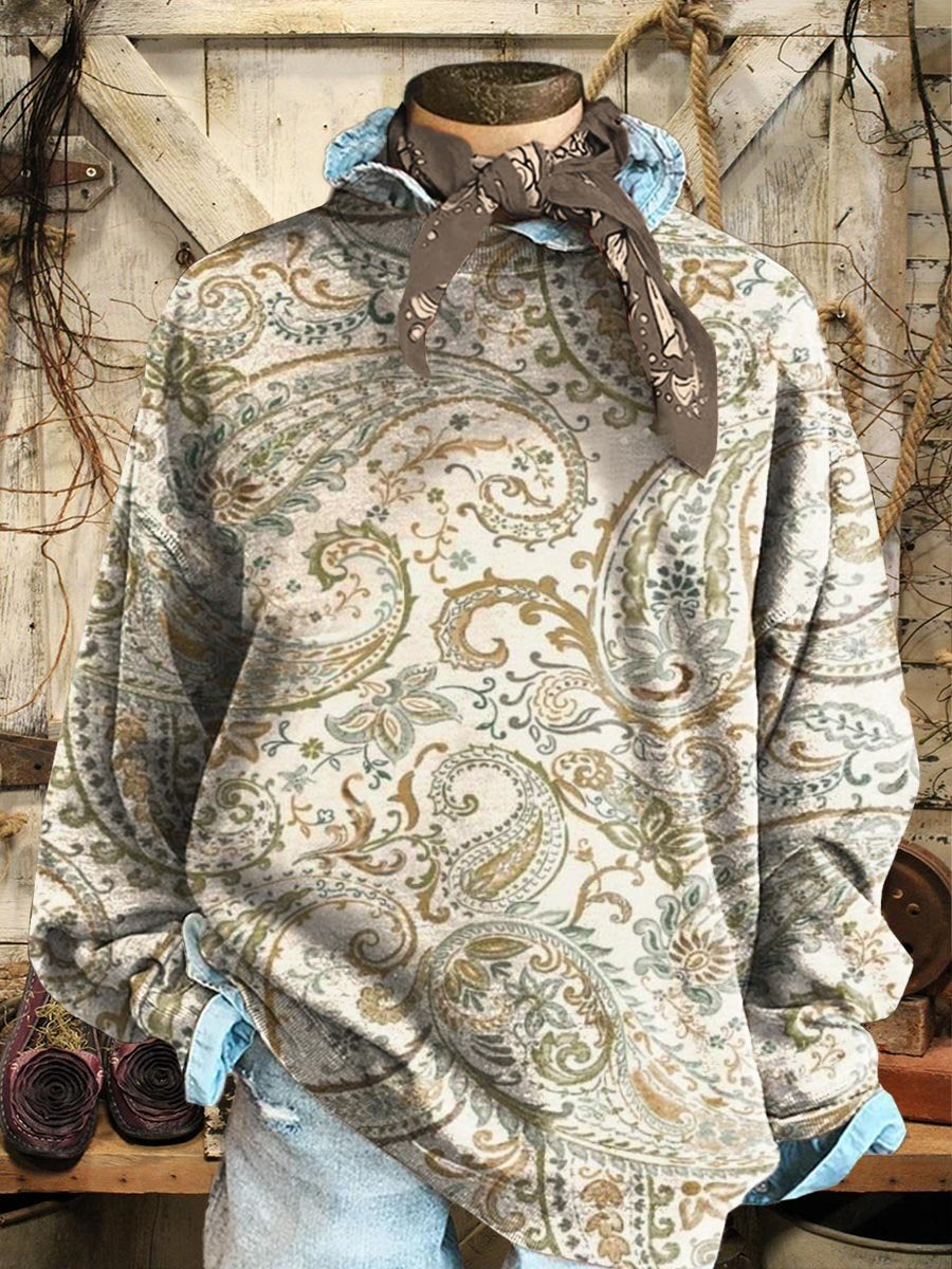 Vintage Paisley Flowers Print Casual Sweatshirt