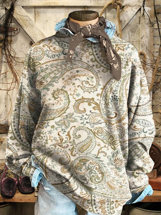 Vintage Paisley Flowers Print Casual Sweatshirt