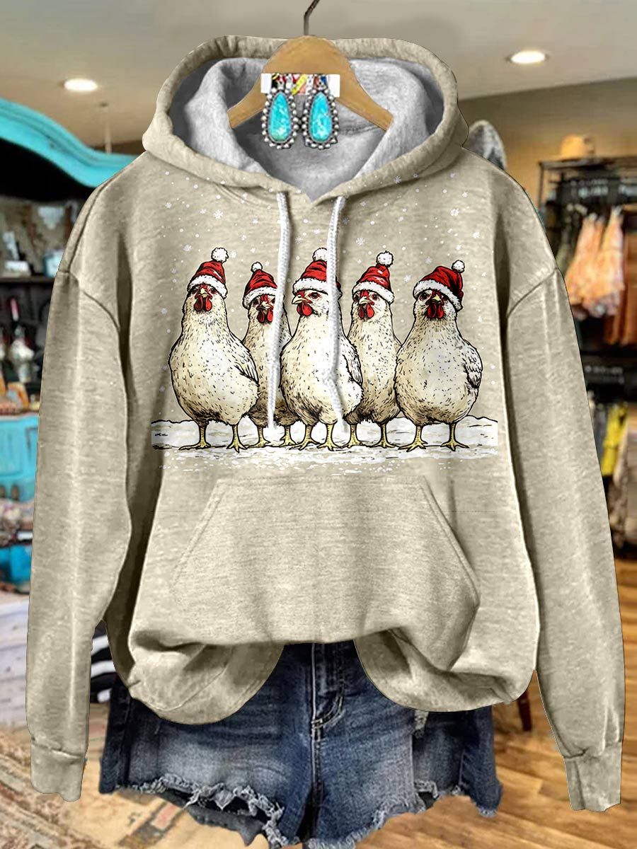 Chicken Christmas Print Casual Hoodie Sweatshirt