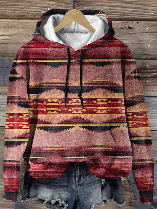 Retro Wavy Stripes Aztec Art Print Casual Hoodie Sweatshirt