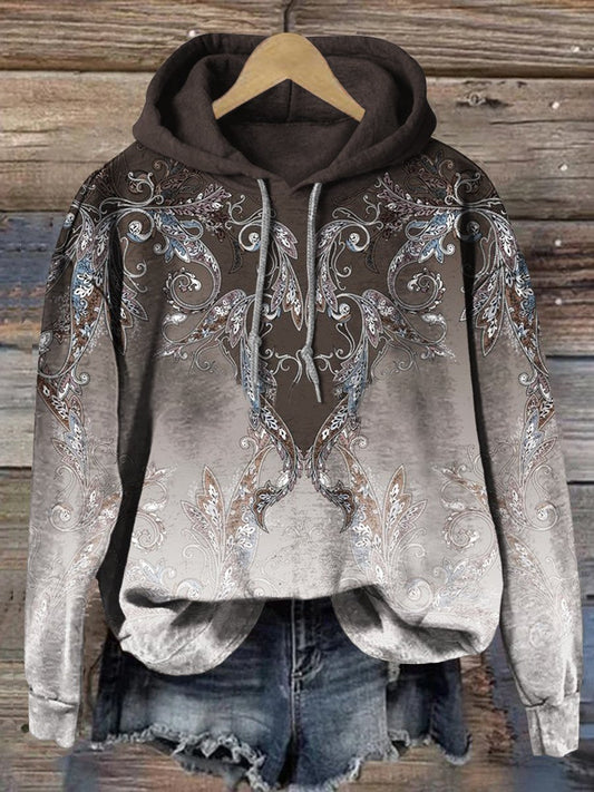 Paisley Floral Print Casual Hoodie