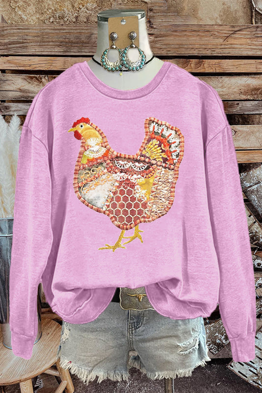 Unique Farm Hen Print Sweatshirt