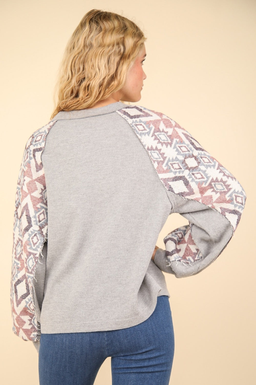 Aztec Printed Long Sleeve Round Neck Knit Top