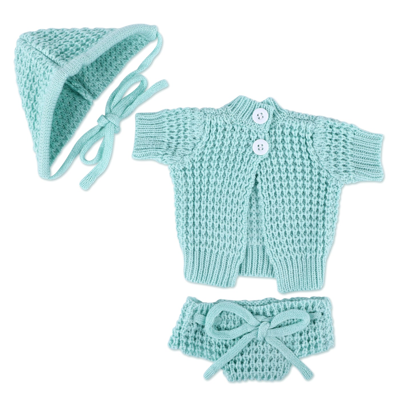 For 16" Full Body Silicone Baby Doll Green Knitted Suit Clothing 3-Pieces Set Accessories