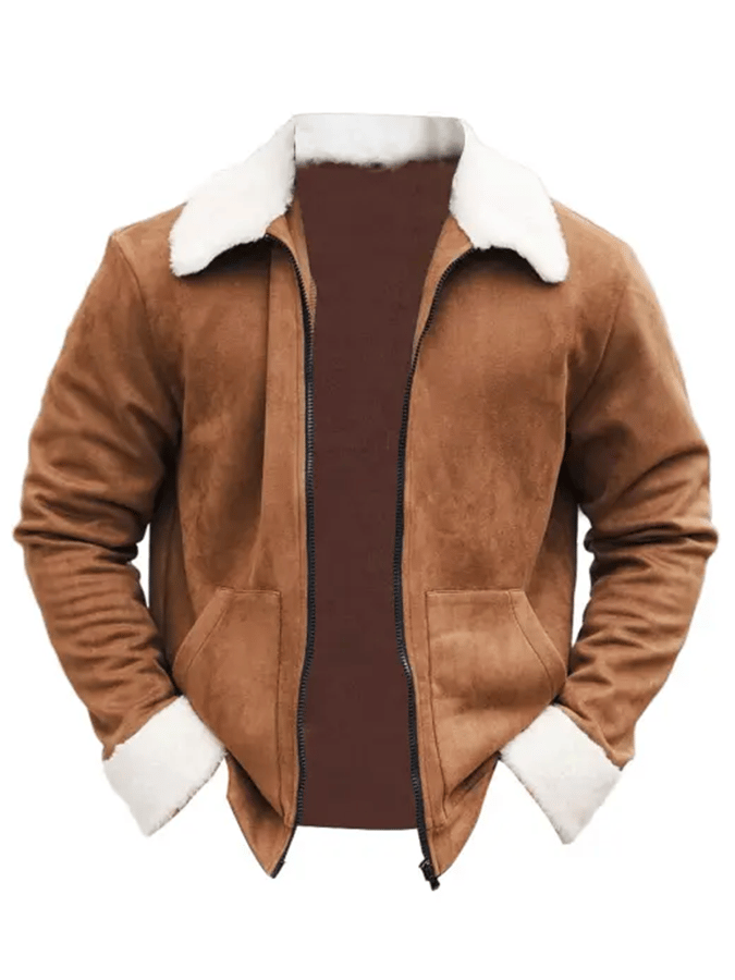 Men's Retro Suede Pocket Polar Fleece Lapel Outdoor Casual Jacket