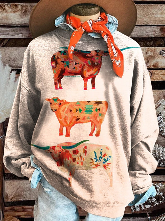 Cow Print Casual Sweatshirt