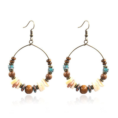 Women's Bohemian Wooden Bead Large Circle Earrings