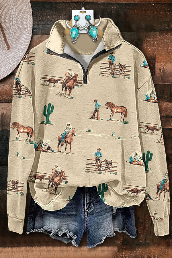 Western Ranch Cactus Zip Sweatshirt