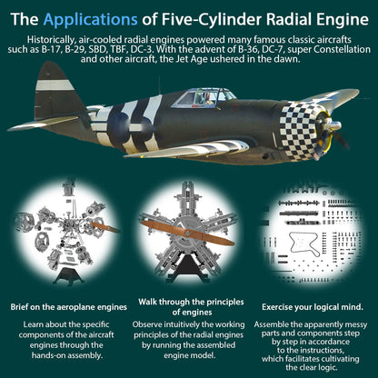 5-Cylinder Radial Engine Model Kit -Full Metal Radial Engine Model Kit 250+Pcs