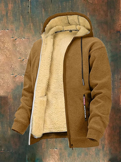 Men's Fashionable Loose-Fitting Velvet Thickened Hooded Zipper Jacket