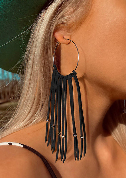 Bohemian Tassel Beading Hoop Earrings