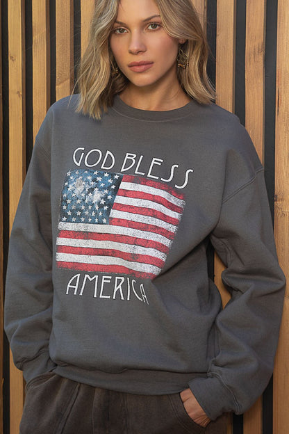 Pol Brand God Bless America American Patriotic Flag Sweatshirt