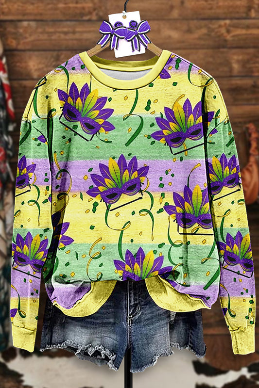 Vintage Mardi Gras Mask Print Sweatshirt