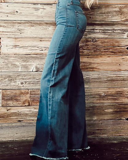 Women's Blue High-waisted Casual Wide Leg Pants