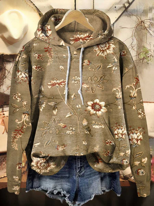 Retro Ethnic Floral Pattern Print Casual Sweatshirt