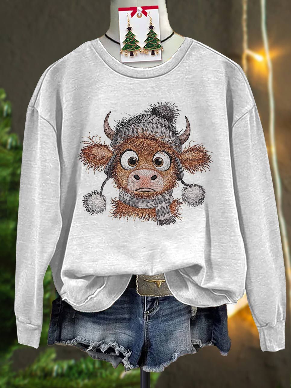 Highland Cow Print Casual Sweatshirt