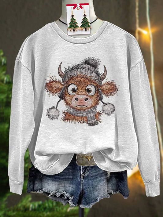 Highland Cow Print Casual Sweatshirt