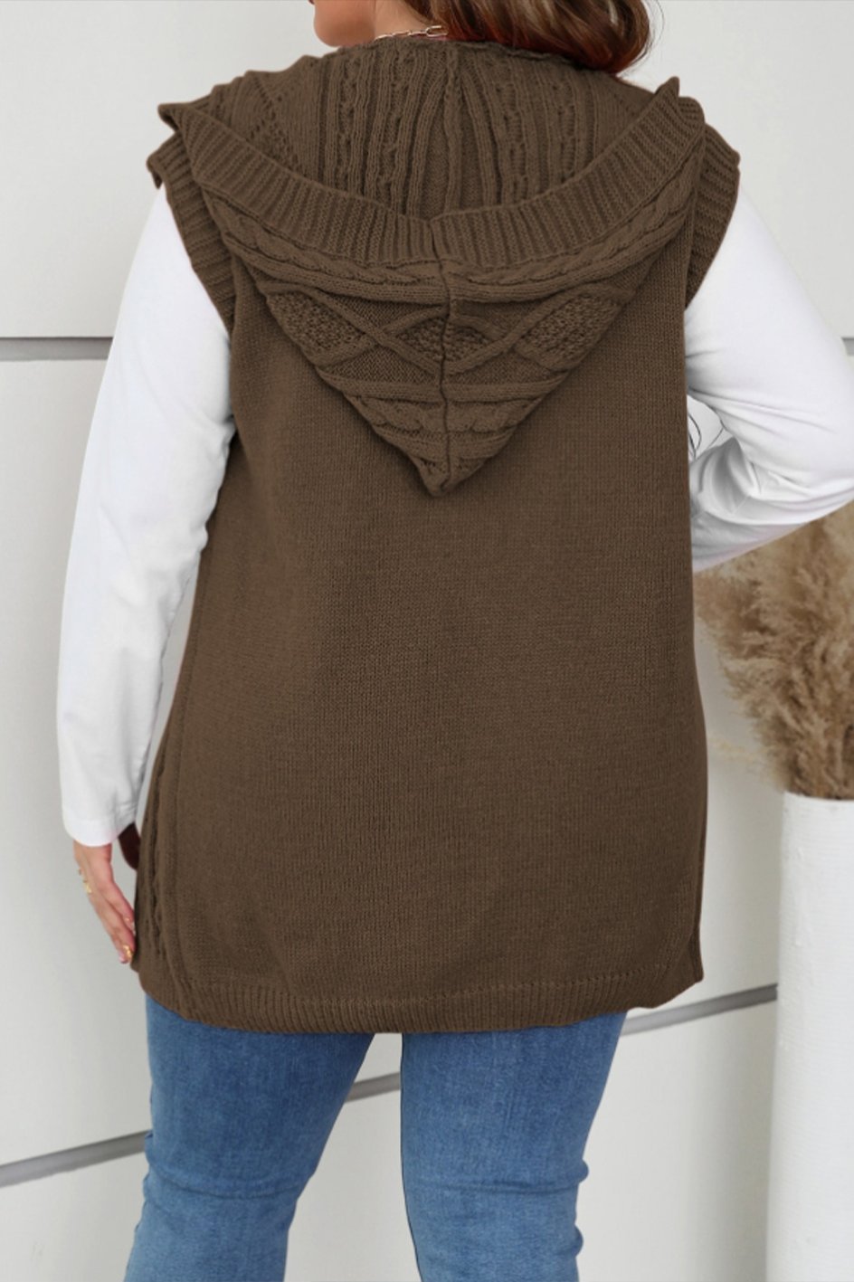 Women's casual sleeveless hooded knitted cardigan