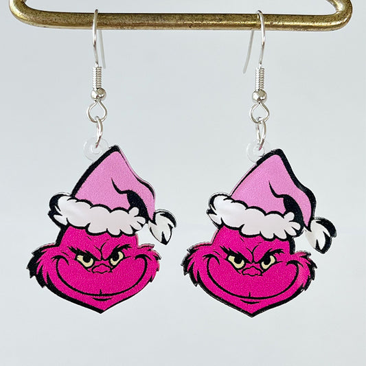 Pink Christmas Grinch Chic Earrings