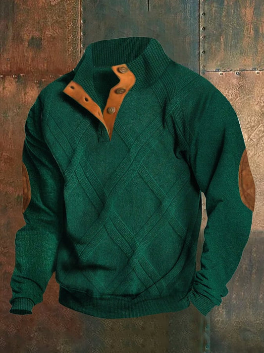 Men's St. Patrick's Day Jacquard Print Stand Collar Button-Down Sweatshirt