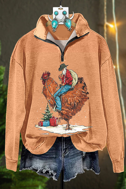 Cowboy Christmas Hen Zipper Sweatshirt