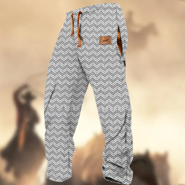 Men's Retro Western Country Herringbone Elk Logo Print Casual Sweatpants