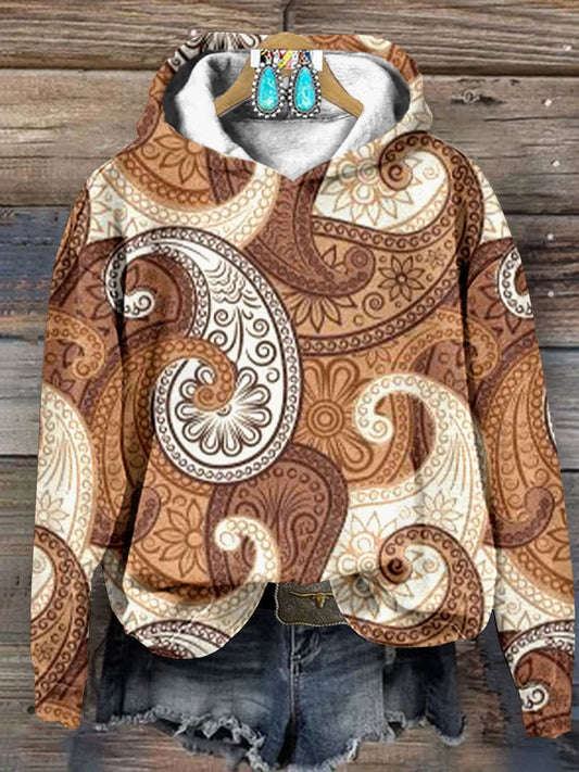 Vintage Paisley Print Casual Hooded Sweatshirt