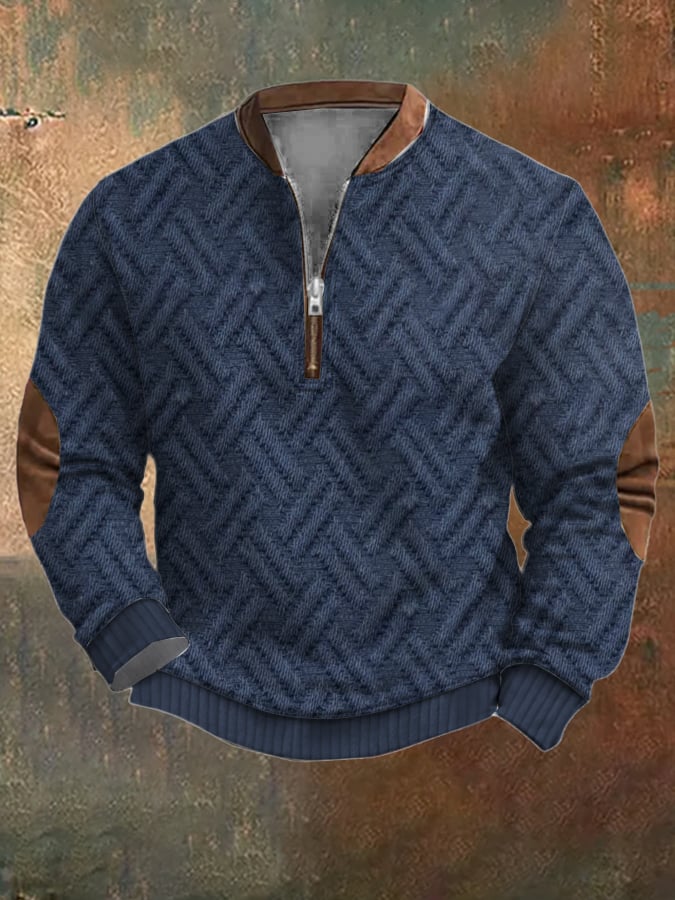 Men's Vintage Printed Casual Zipper Sweatshirt