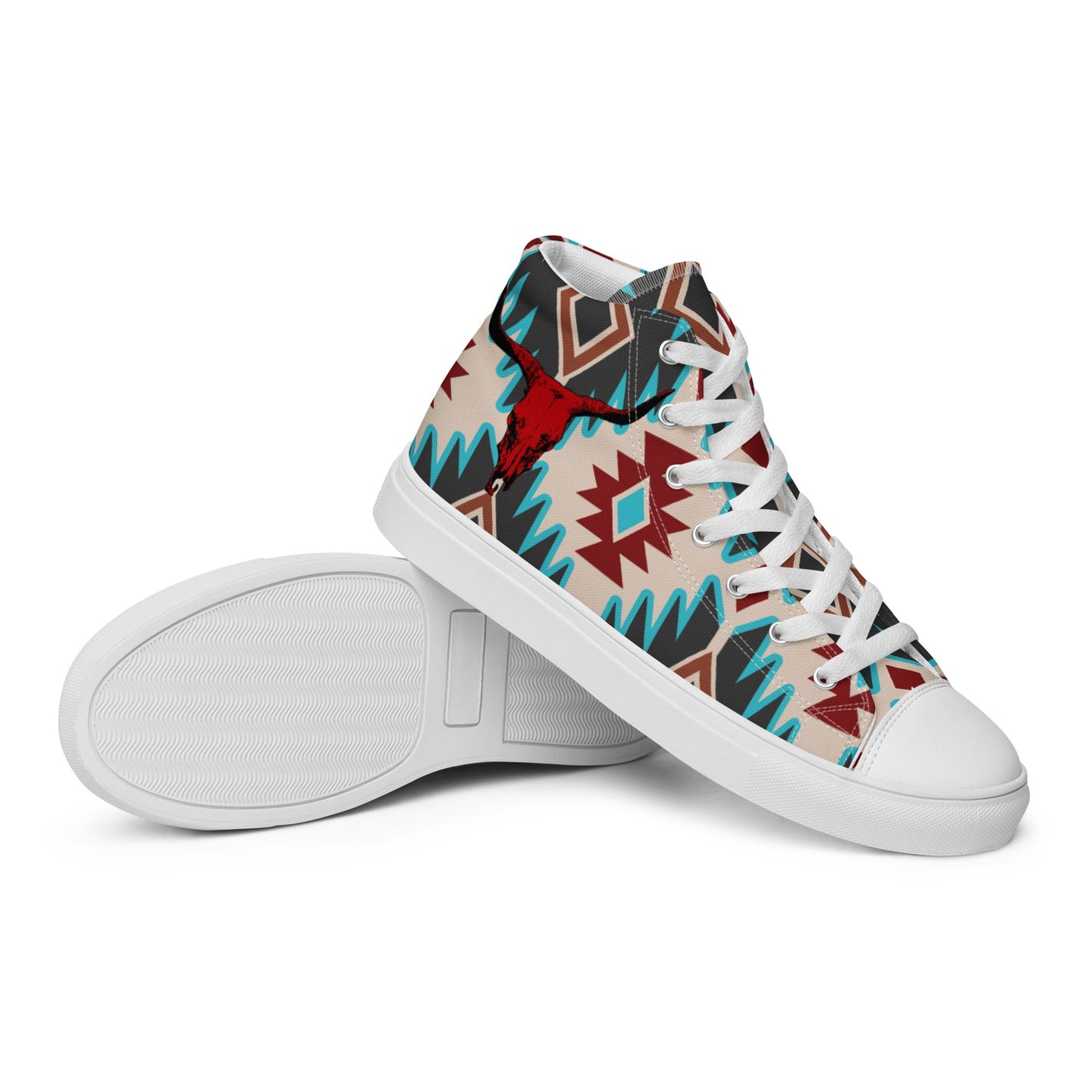 Red Aztec Bull Women__ high top canvas shoes