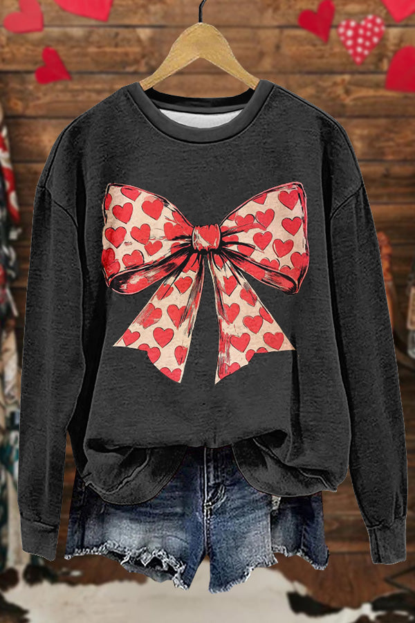 Sweet Bow Valentine's Day Print Sweatshirt