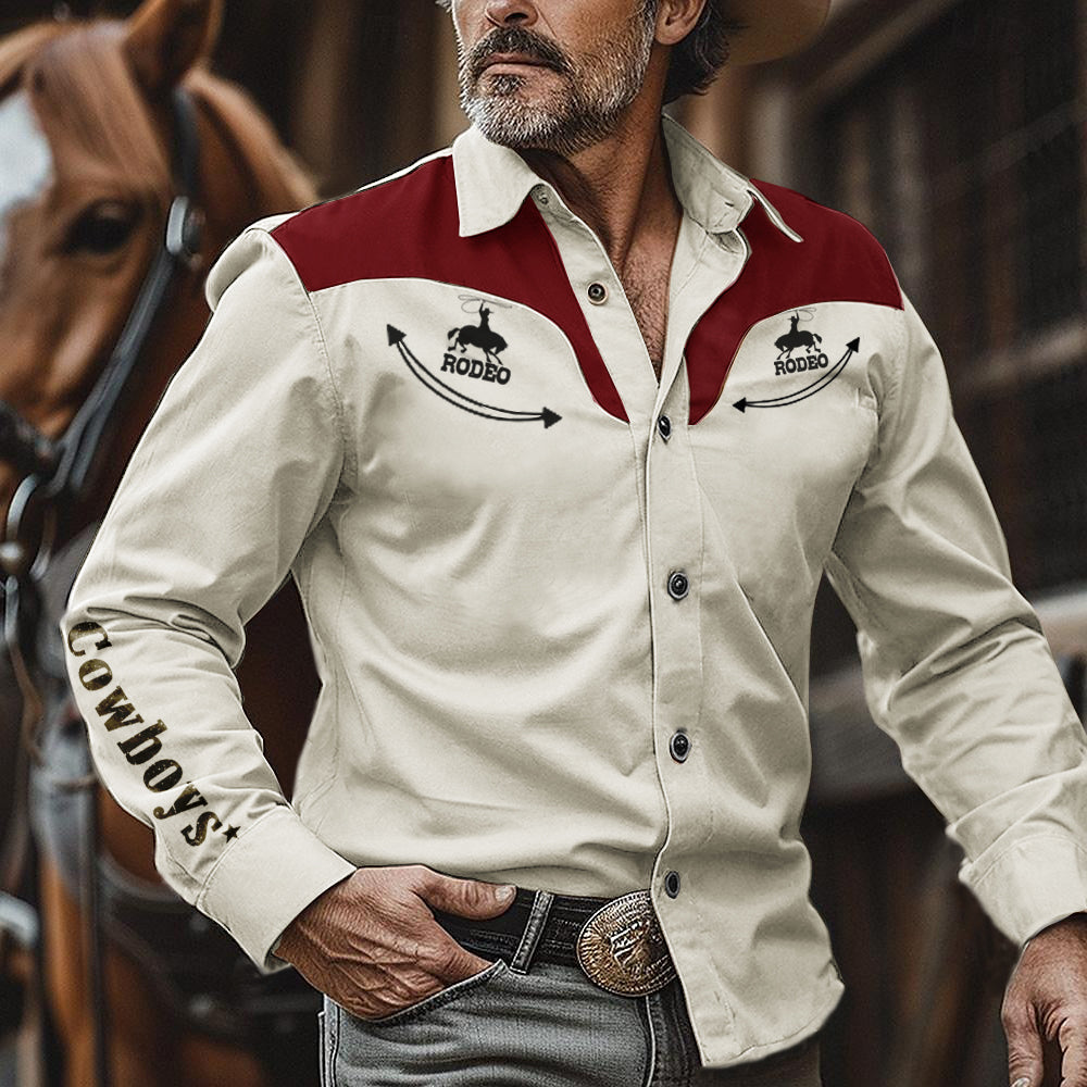 Men's Vintage Western Bucking Bronco Long Sleeve Shirt