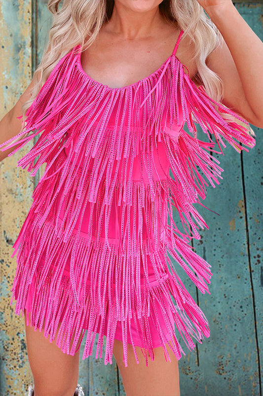 Sparkling Rhinestone Fringe V-neck Dress