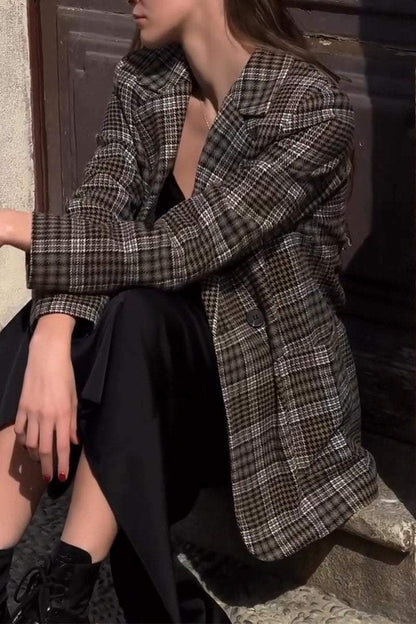 Women's Casual Lapel Plaid Suit Jacket