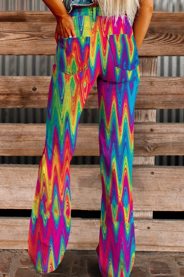 Pride Day Rainbow Zigzag Print Casual Wide Leg Pants