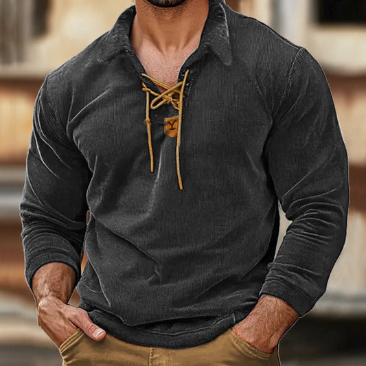 Men's Vintage Yellowstone Drawstring Polo Outdoor Corduroy Sweatshirt